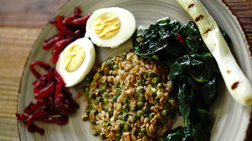 frittelle piselli e farro